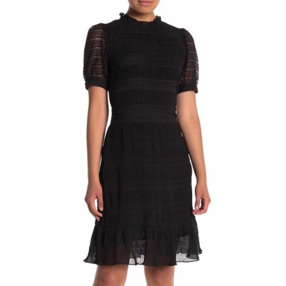 NWT Velvet by‎ Graham & Spencer Women's Black Lace-Trim Midi Dress Size L Anthro